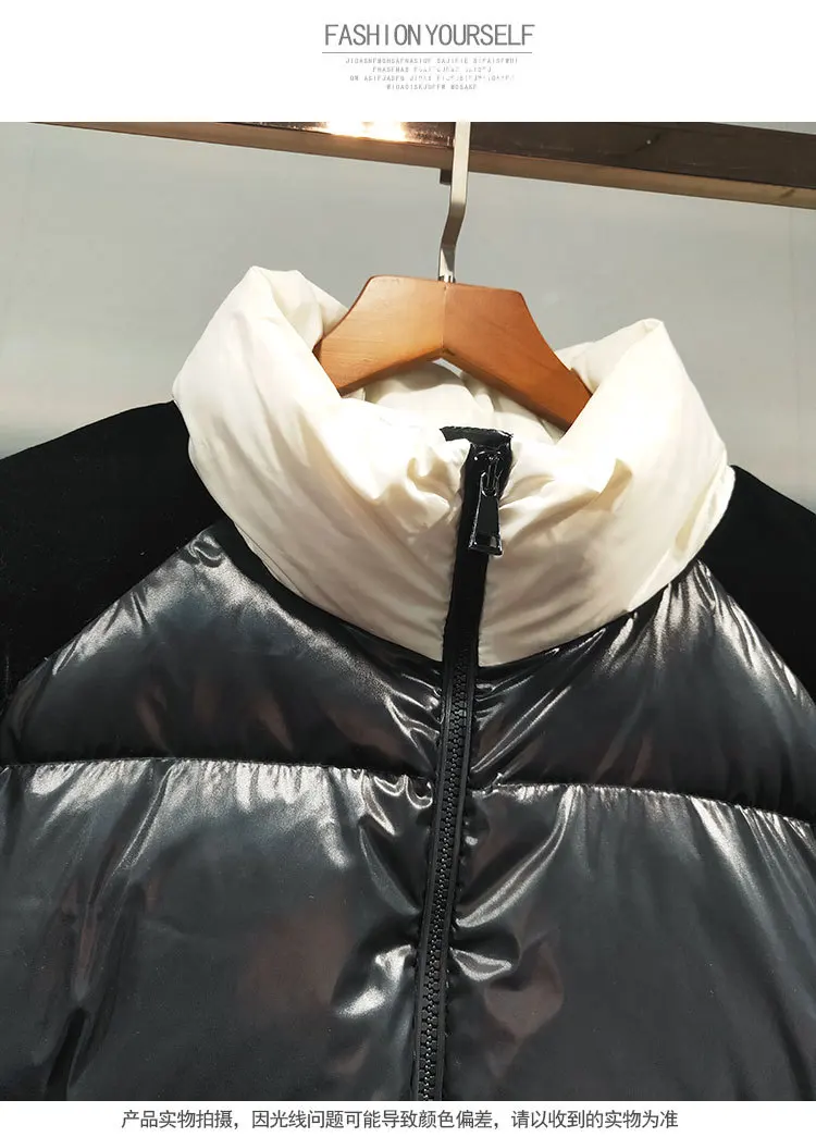 Новинка, женские зимние куртки, пуховое пальто, с буквенным принтом, водолазка, белый утиный пух, куртка, пэтчворк, черная теплая куртка, верхняя одежда 105