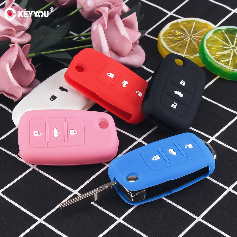 Силиконовый чехол для ключей KEYYOU VW Golf Bora Jetta POLO GOLF Passat Skoda Octavia A5 Fabia SEAT Ibiza Leon|Футляр