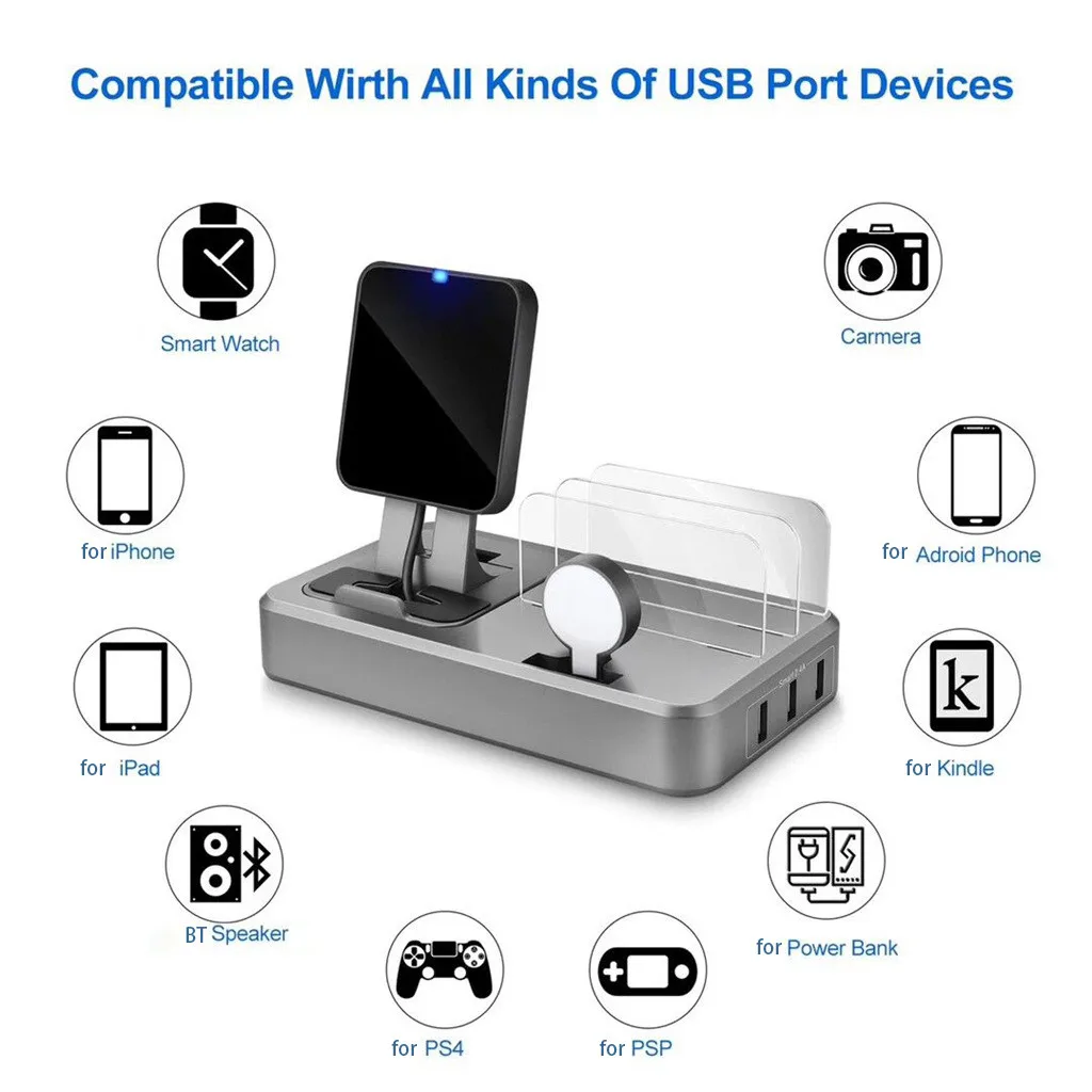 Qi Wireless Charger Fast Charging 50w 5 Ports Adapter Multi Quick Usb Charge Dock Station For Iphone Qc 3.0 For Iwatch Airpods