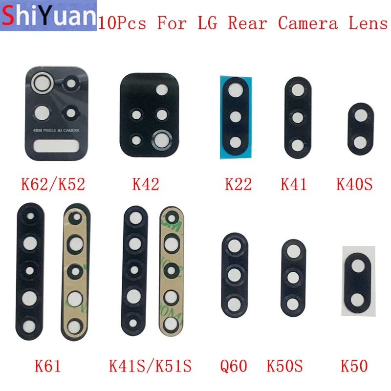

10Pcs Back Rear Camera Lens Glass For LG K62 K52 K42 K22 K41S K51S K61 K50S K50 K40S K40 Q60 Q70 K20 K30 2019 Camera Glass Lens