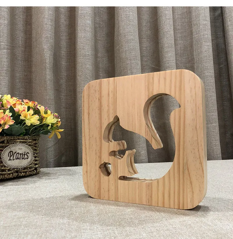 Creative Wooden 3D Night Light Lovely Squirrel Party Kid Desk Tabel Lamp LED Lighting Gift USB Decor Nightlight Baby Night Lamp (2)