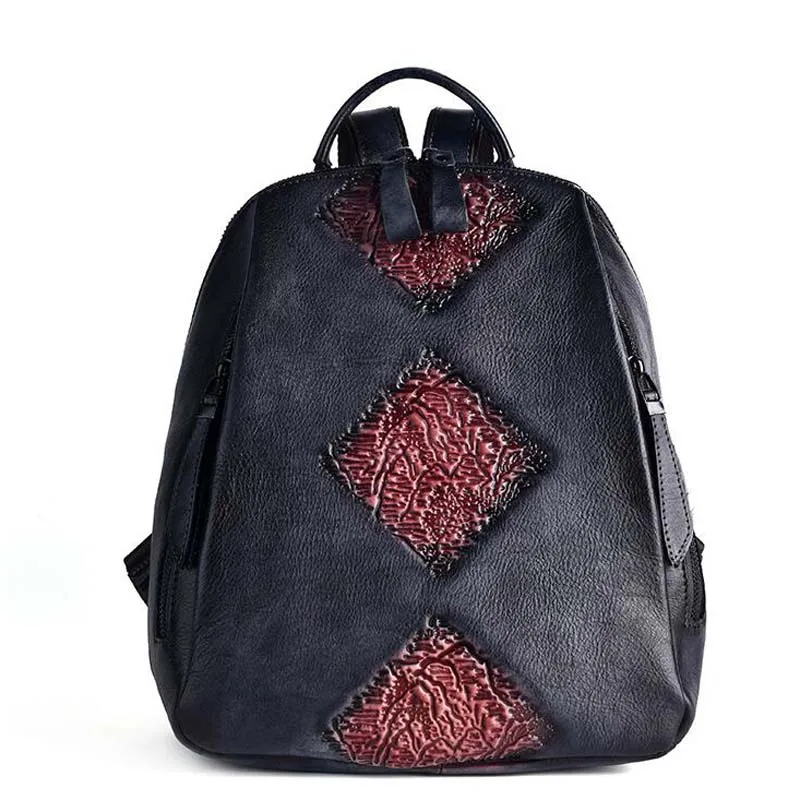 Женский кожаный рюкзак, винтажный рельефный рюкзак Mochila Feminina, повседневный женский рюкзак, женская сумка на плечо, рюкзак для путешествий - Цвет: black purple