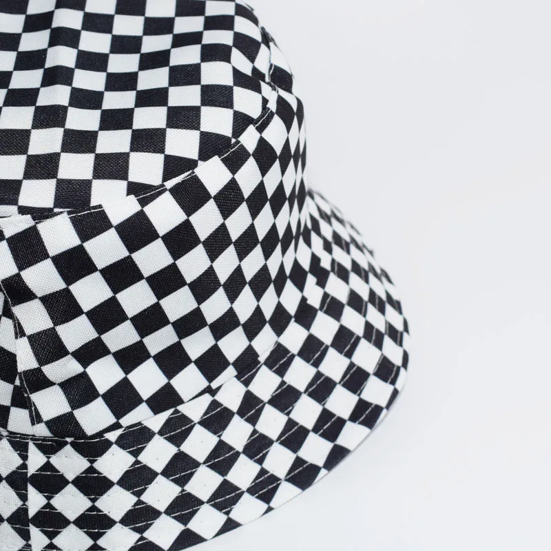 Summer plaid Bucket Hat Women Fashion Cotton Beach Sun Hats Black White Reversible Bob chapeau Femme Panama Hat Fisherman Hat