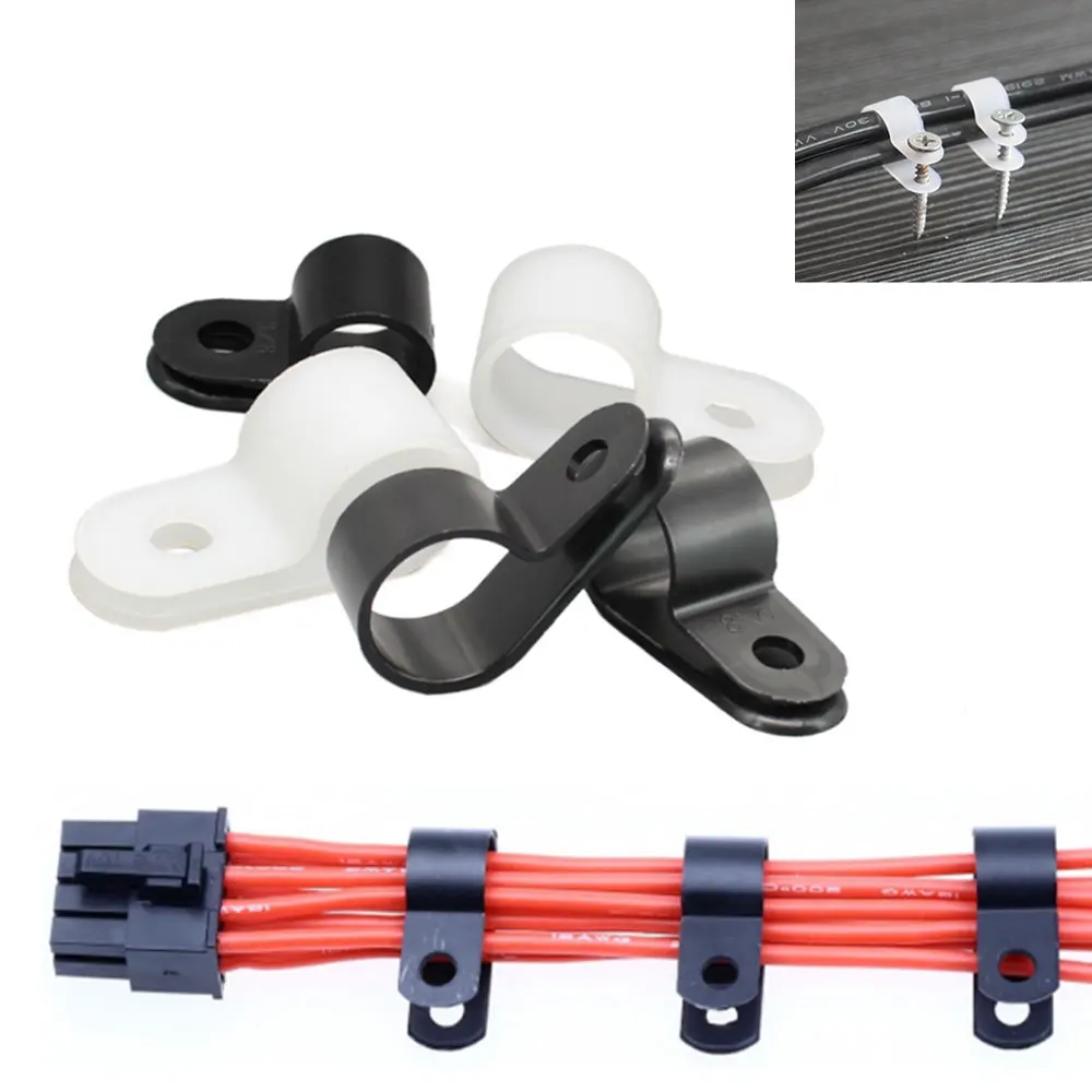 

White Plastic R-type Cable Clip Wire Clamp Cable Organize Cord Clips for Wire Management