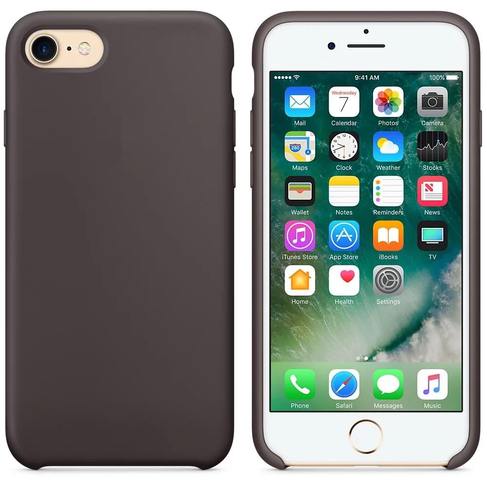 Cocoa Роскошный официальный силиконовый чехол с логотипом для iPhone 6S 7 8Plus 5SE X, Жидкий чехол для Apple iPhone X XS, чехлы для MAX XR Capa - Цвет: Cocoa