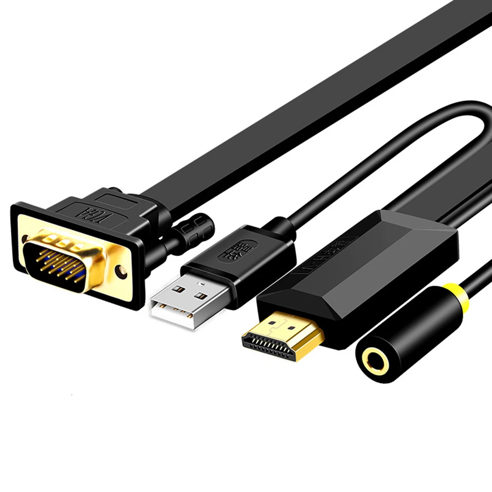 Black Высокое качество HDMI в VGA адаптер мужской в Famale конвертер адаптер 1080P видео Rechargeble кабель для ПК ноутбук планшет - Цвет: Black