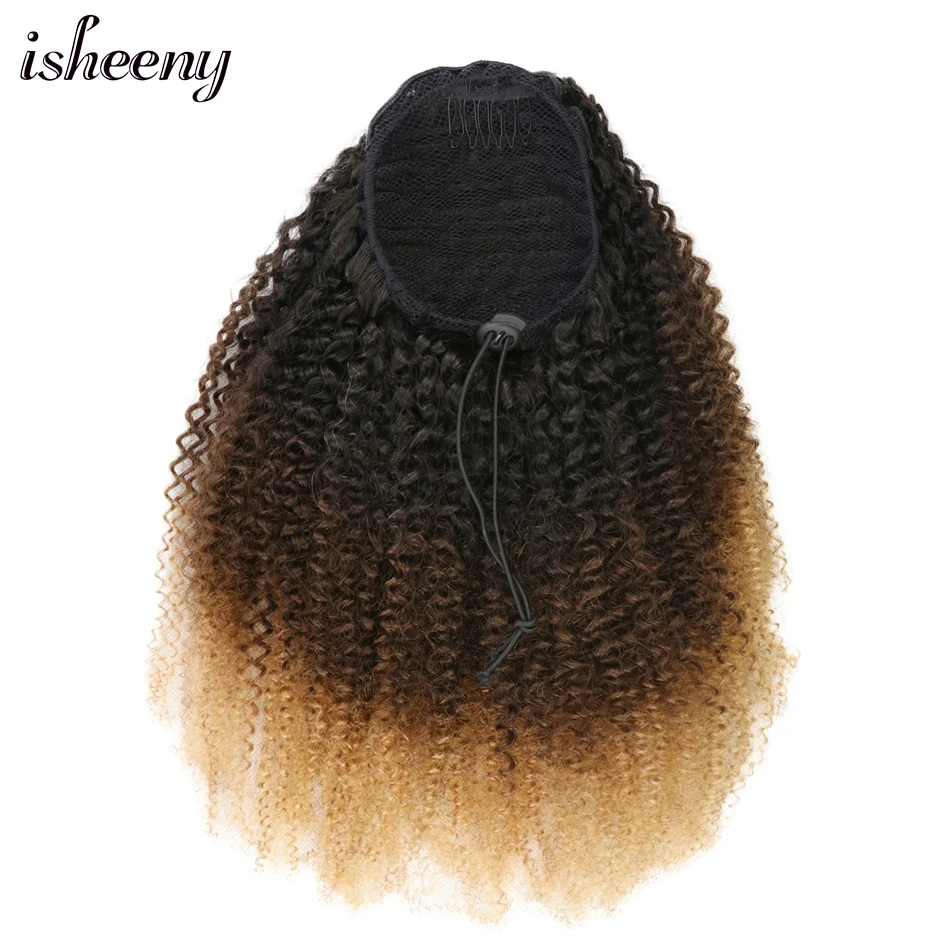 Cheap Ponytail-Extensions Human-Hair Curly Brazilian Ombre Clip-In Afro Color Kinky Remy T1B-4-27 p3KkBY7Oq