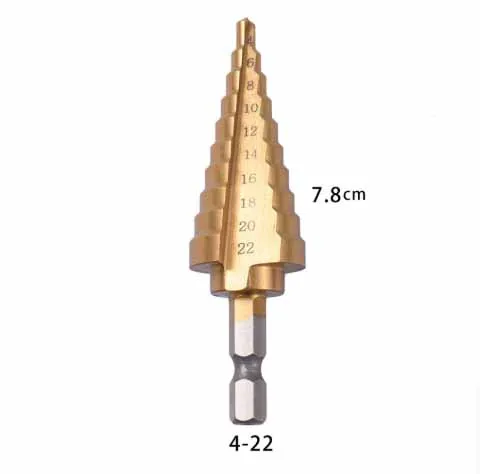 Опт 1 шт. набор ступенчатых Сверл из быстрорежущей стали, конусный дырокол, конусные метрические сверла 4-22 мм 1/" с титановым покрытием, металлические шестигранные сверла