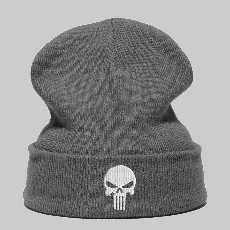 Beanie шляпа Skullie шапка, вязаная шапка-носок Зимняя Вышивка в стиле панк Для мужчин Для женщин для мальчиков и девочек подростков уличных танцев череп Skelton черный, белый, серый