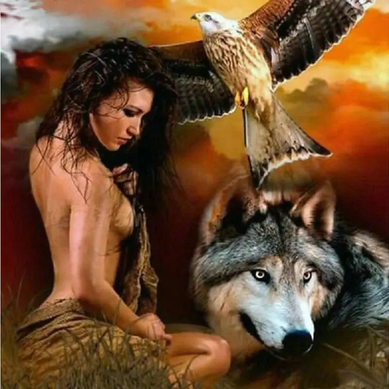 Diamond painting woman wolf eagle full square/round diamond art 5d diy handmade artwork decoration | Дом и сад