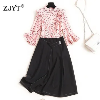 

Top Fashion Lady Spring Dress 2020 New Runway Designers Women Elegant Ruffles Dot Print Chiffon Patchwork Office Casual Dress