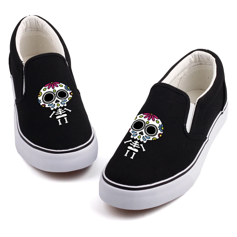 

E-LOV Men Dabbing Skeleton Printed Canvas Shoes Flat Loafers Hip Hop Graffiti Street Dancing Skeleton Design Men Slip-On Shoes
