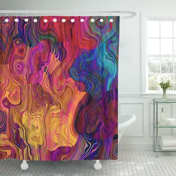 

Abstract Colorful Chaotic Waves Rainbow with Purple Fuchsia Pink Red Orange Gold Blue and Violet Shower Curtains Waterproof