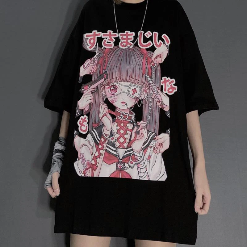 Summer Goth Female Tee Aesthetic Loose Women T shirt Punk Dark Grunge Streetwear Ladies gothic Top T shirts Harajuku Clothes y2k