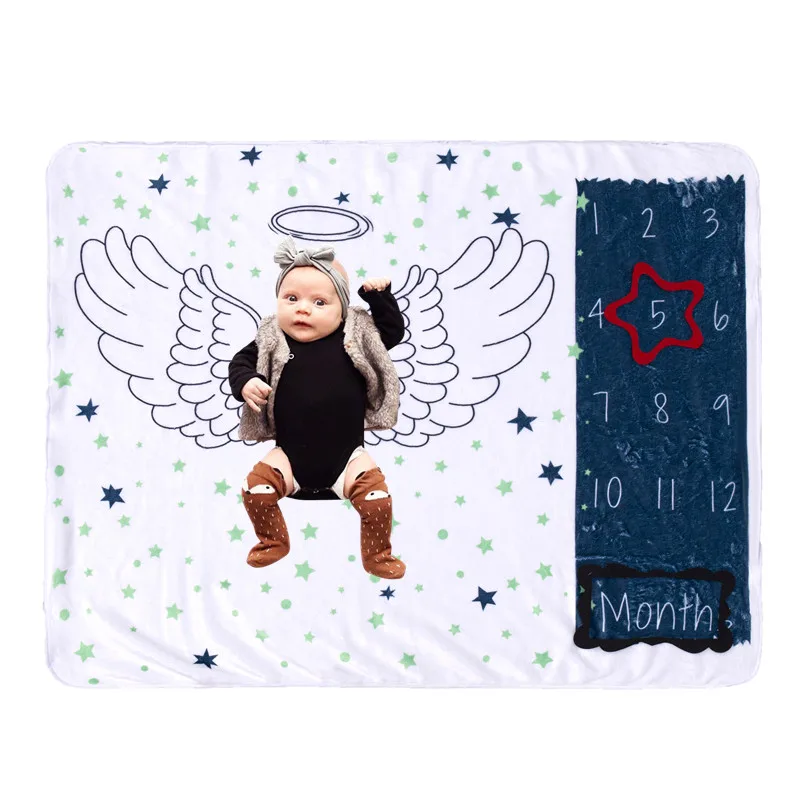 Baby Monthly Record Growth Milestone Blanket Newborn Photography Props Background Soft flannel blanket warm Swaddling Wrap