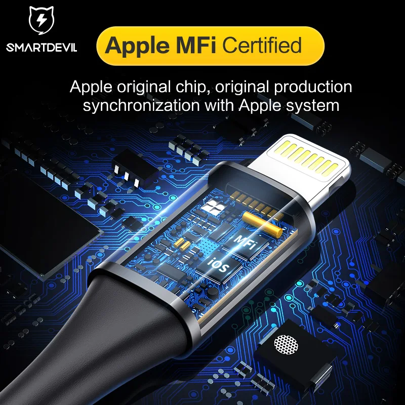 USB кабель SmartDevil MFi для iPhone 12 Pro Xs Max 7 8 Plus быстрая зарядка Apple Lightning передачи данных