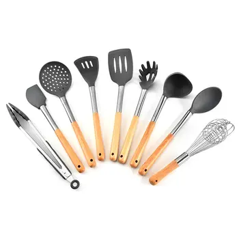 

9-Piece Non-Stick Cooking Spoon Set NiPPle Grade Silicone Material Good Heat Resistance Anti-Skid Convenient To Grasp