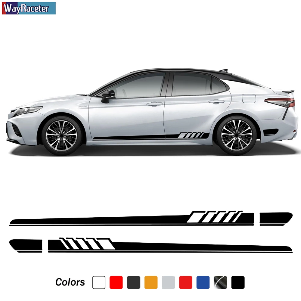 2 Pcs Car Door Side Stripes Skirt Stickers Body Carbon Fiber Vinyl