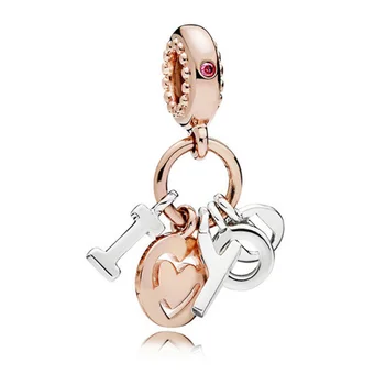 

New 925 Sterling Silver Rosegold I Love You Dangle Charms Pendant Beads Fit Original Pan Bracelet For Women DIY Jewelry