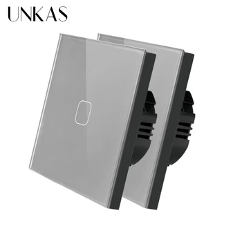 

UNKAS EU Touch Switch 1/2 Gang 1 Way,Wall Light Touch Screen Switch,Gray Crystal Glass Switch Panel, 2 pcs/ pack