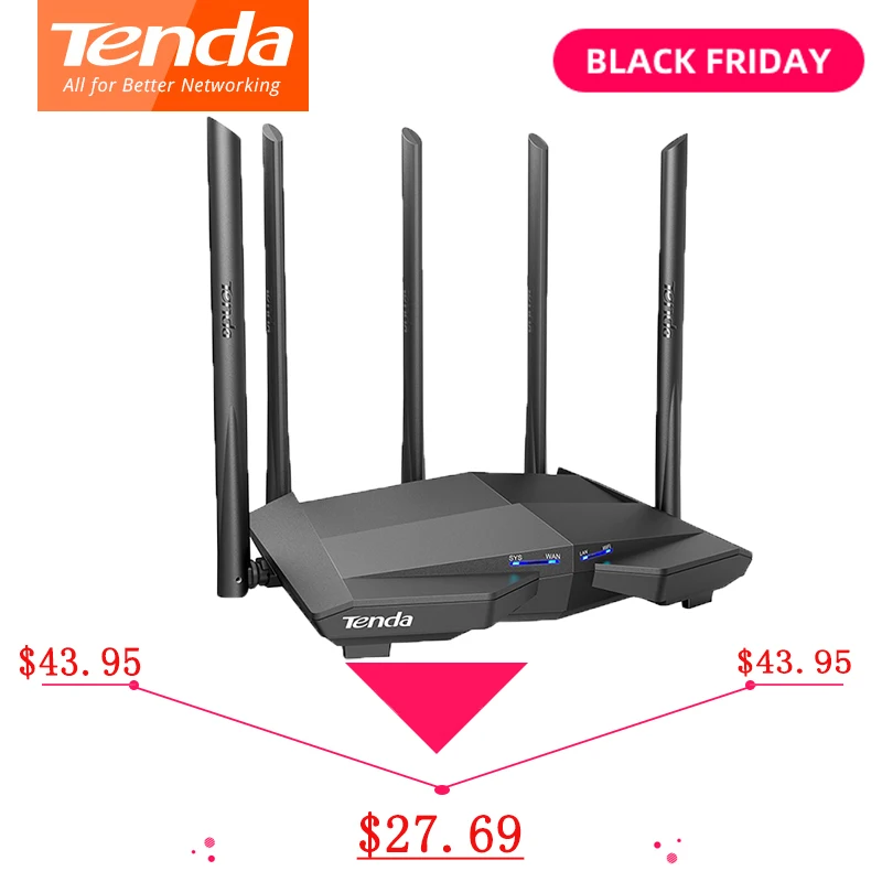 

Tenda AC11 AC1200 Wireless Wifi Router Dual-Band Gigabits WIFI Repeater 5*6dBi High Gain Antennas Wider Coverage AC7