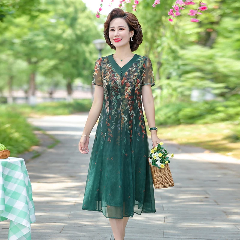 

Summer Dress Women Elegant Positioning flower Casual Thin Beach Long Party Dress V Neck Maxi Chiffon Dresses Female Vestidos