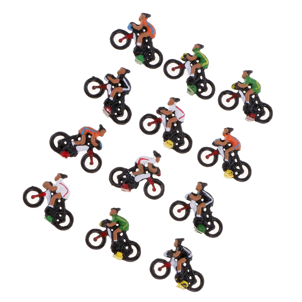 12pcs 1:87 Scale Mini People Figure Cyclist Toys for Diorama, Model Trains, Architecture Projects