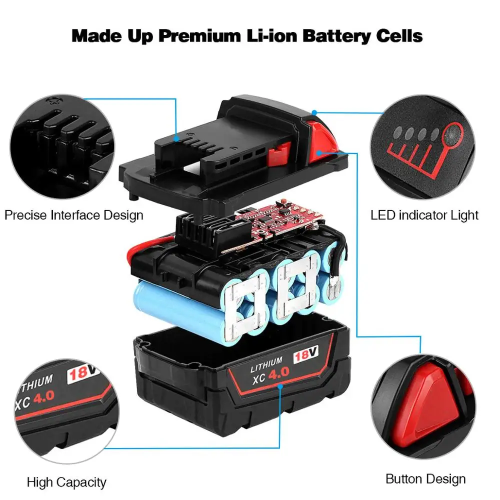 VANON для Milwaukee M18 18V 4000mAh 4.0Ah литий-ионный аккумулятор электроинструменты Bateria беспроводной для MILWAUKEE 48-11-1840 Расширенный