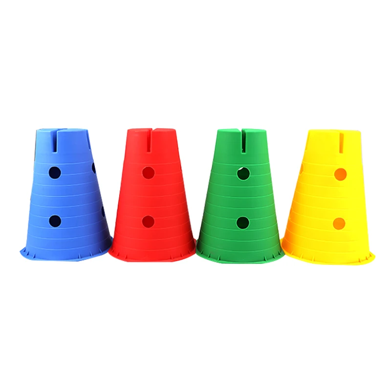 Factory high quality PE material soccer agility training Flat top mark cone with hole 32cm marker cone