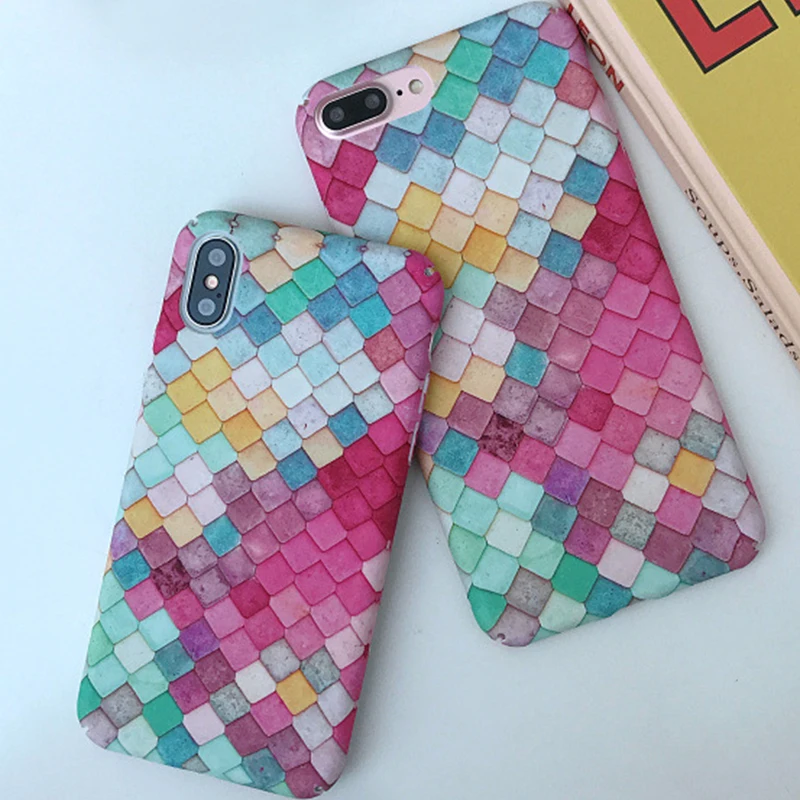 

Colorful Grid Pattern Scrub Phone Case for iPhone 6 6s 7 8 Plus X Xs XR Xs Max PC Hard Back Cover