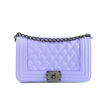 

New Style Women Rainbow Jelly Candy Bag Diagonal Lingge Chain PU Cross-body Bag Designer Females Plaid Flap Summer Mobile Phone