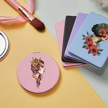 

Flowers Girl Mini Make up Mirror Fashion Portable Two-side Folding Magnifying Pocket Compact Cosmetic Vanity Mirrors for Women