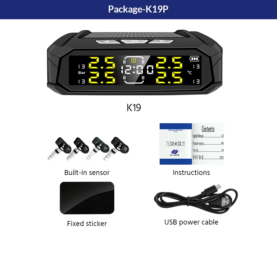 acceo energia solar tpms pressão dos pneus do carro monitor de alarme relógio eletrônico tela lcd temperatura aviso segurança monitor