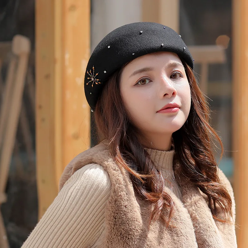01909-jinri96 Новинка Осень Зима aux Драгоценности шерсть Дамский берет Кепка для женщин досуг маляр шляпа