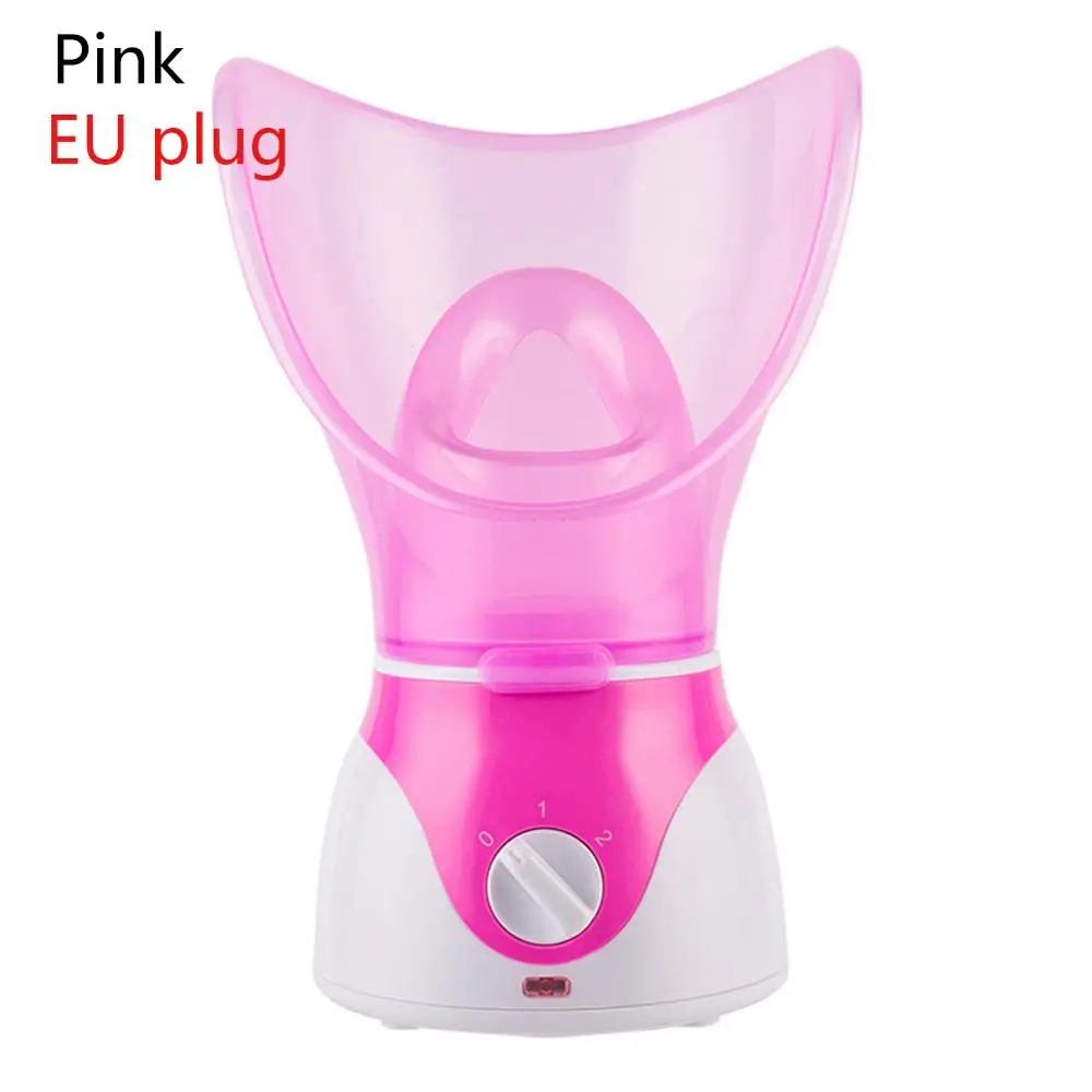 Пароварка для лица средство для глубокой чистки лица красота лицо Пароварка устройство туман паровой распылитель Спа сауна кожи испаритель с адаптером - Цвет: EU Pink