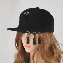 Детская мода металлическое кольцо железные кисточки заклепки Бейсболки черная хип хоп шляпа панк Рок стильные бейсболки для женщин мужчин Chapeu