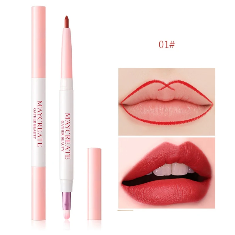 Сексуальные губы водонепроницаемый матовый блеск для губ Карандаш с двойной головкой подводка для губ долговечная Простая цветная помада красный бархат макияж
