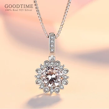

Fashion Pure 925 Sterling Silver Pendant Necklace For Women Girl Chrysanthemum Zircon Rhinestone Necklace Valentine's Day Gift