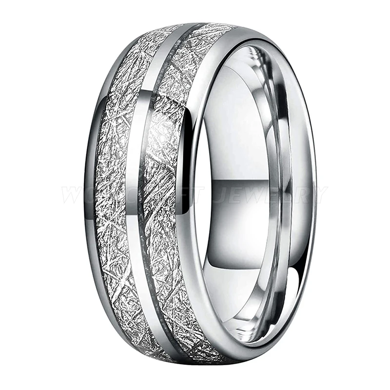 Tungsten Carbide Wedding Band - Domed Meteorite Inlay Comfort Fit Ring