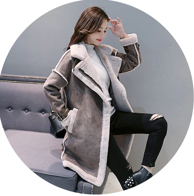 Женское замшевое пальто с мехом, плотное теплое пальто из искусственной овчины, длинное повседневное женское пальто, зимнее модное однотонное пальто, верхняя одежда