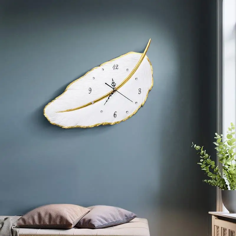 Najtaniej Cyfrowa ściana zegar nowoczesny Design kreatywny Nordic nowość złote piórka zegar ścienny salon Klok Home Dector Qk60wc
