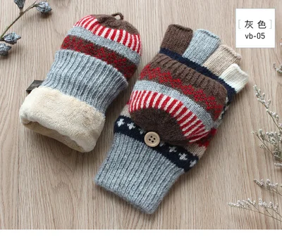 vb 05 gray Зимние перчатки, Женские варежки, теплые перчатки без пальцев, шерстяные, бархатные, утепленные, теплые, открытые, перчатки для пальцев, зимняя Дамская Варежка - Цвет: vb 05 gray