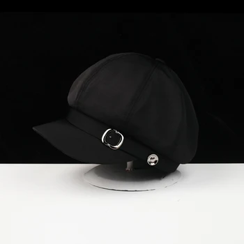 

New hat female tide wild thin section navy hat belt buckle summer newsboy octagonal hat