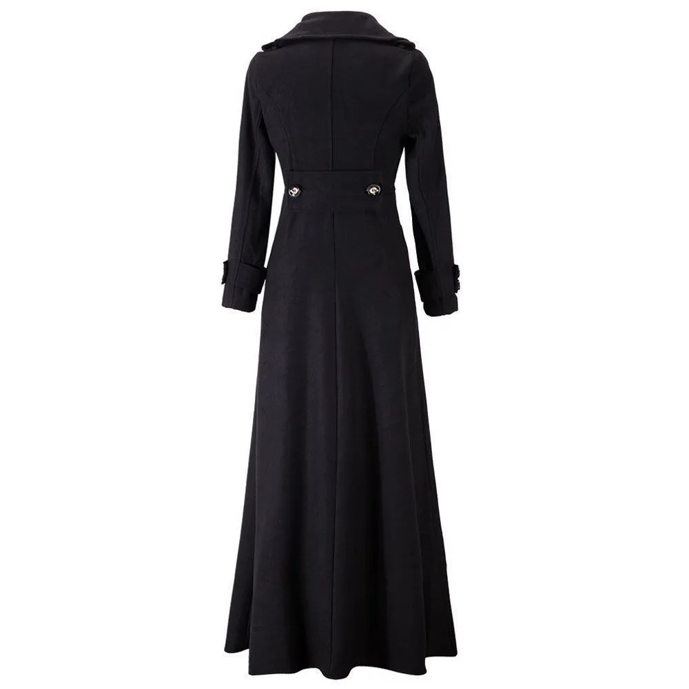 Женское шерстяное пальто, зимнее приталенное пальто с отворотом, куртка на пуговицах, длинное пальто с карманами, верхняя одежда, однотонное Свободное пальто, шерстяная верхняя одежда