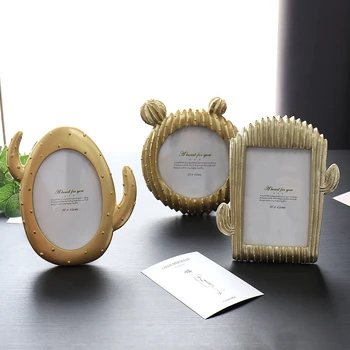 

Golden Resin Cactus Photo Frame Nordic Ins Luxury Wedding Party Desktop Wall Decoration Multifunction Certificate Picture Frames