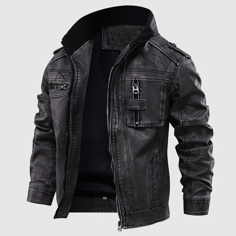 brown biker jacket Winter Men Leather Jacket Fashion Motorcycle PU Cool Zipper Pockets Leather Coats EU Size men's genuine leather coats & jackets