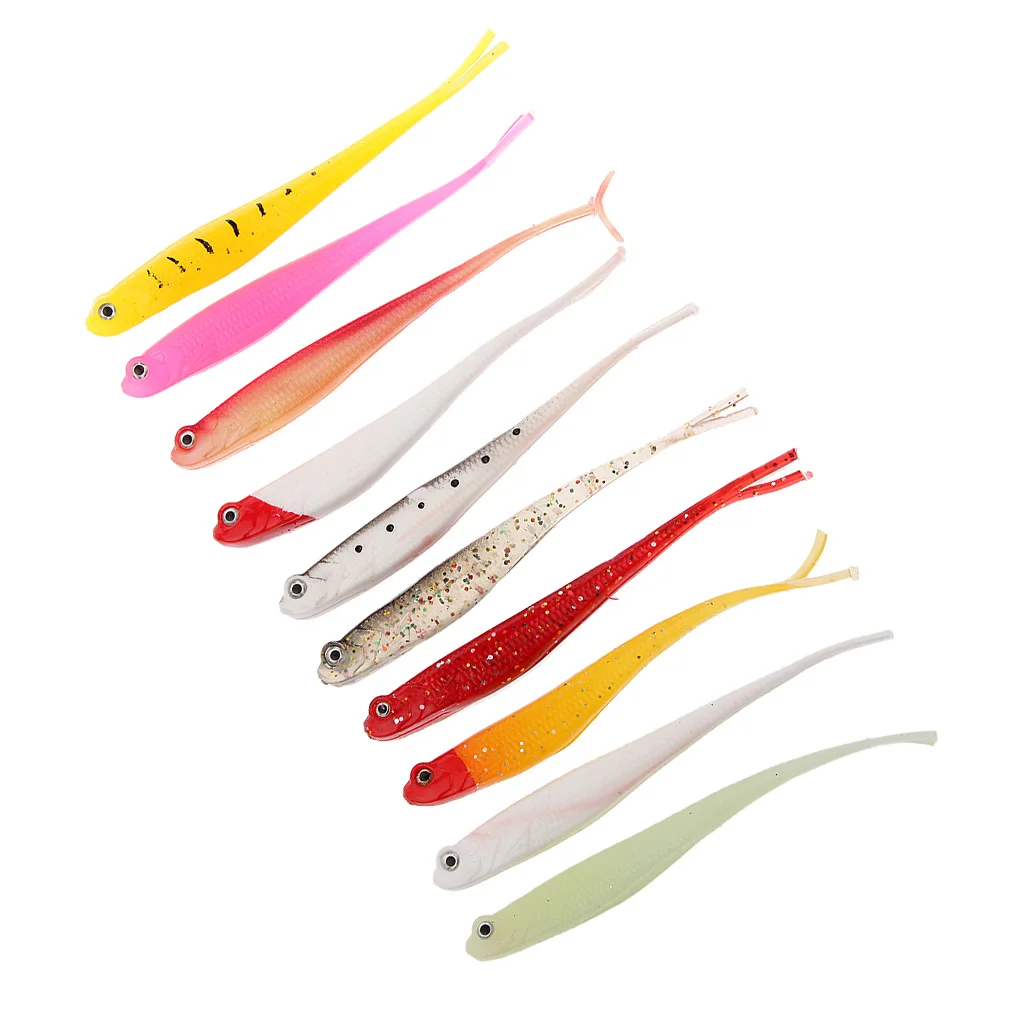  Set Of 10 Soft Fishing Lure Swim Bait Artificial Fish Lure Micro Jig Head Hook Mixed Color