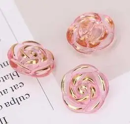 10pcs Crystal Buttons Candy Color Gold Edge Clear Rose Flower Acrylic Buttons for Decoration Handmade Craft Sewing Accessories - Цвет: 10pcs