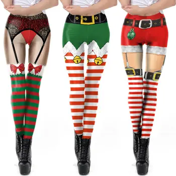 

Women Elf Carnaval Costume Workout leggings Funny Christmas Print High Waist Stretchy Fitness Push Up Casual Pants Breathable