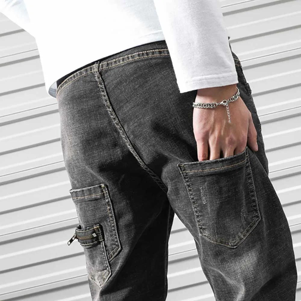 JXG Men Washed Stylish Slim Fit Retro Denim Jeans Pants